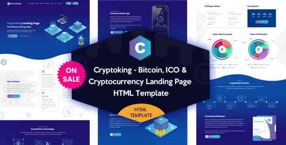 Cryptoking – Bitcoin & ICO Cryptocurrency Landing Page HTML Template