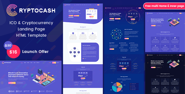 Cryptocash - ICO & Cryptocurrency Landing Page HTML Template
