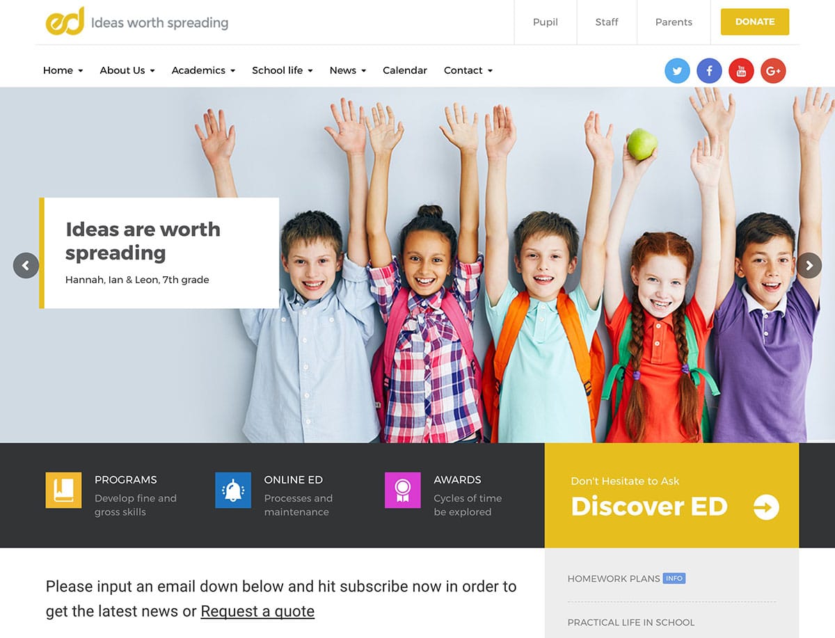  Ed School: Education, Elementary-High School WordPress Theme 