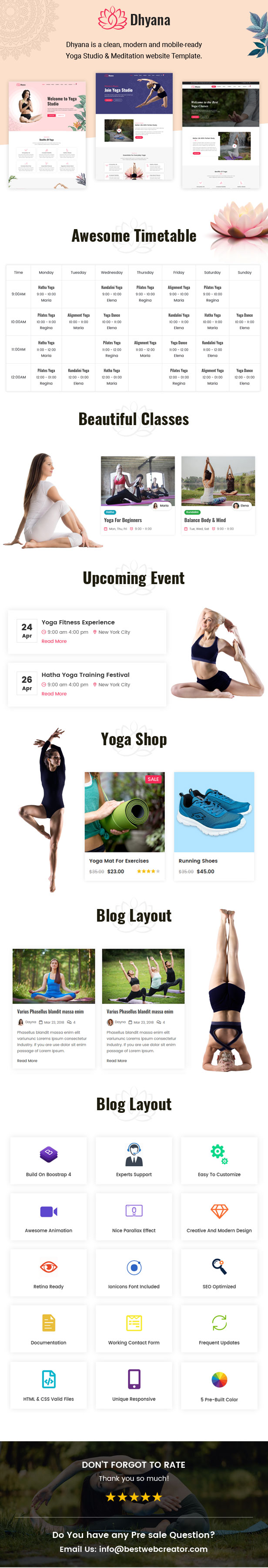 Dhyana Fitness Yoga Studio Meditation HTML Template