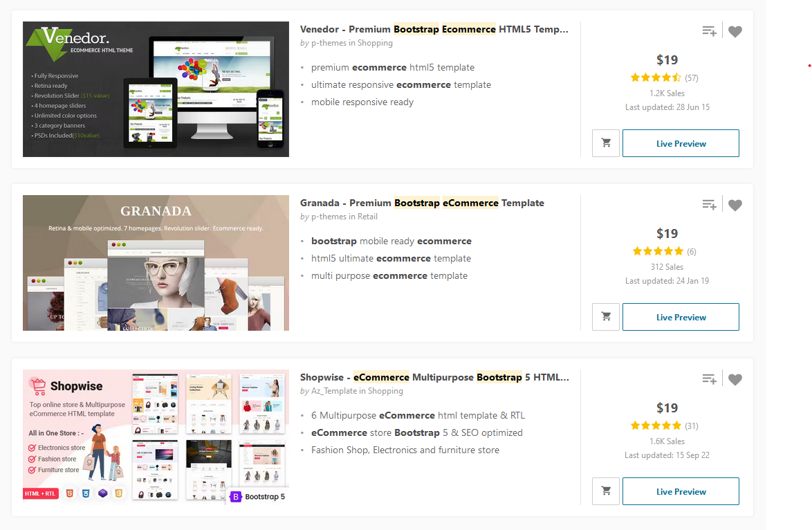 Bootstrap eCommerce templates on ThemeForest
